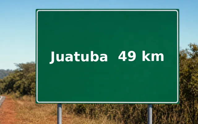 Placa de estrada indicando Juatuba a 49 km