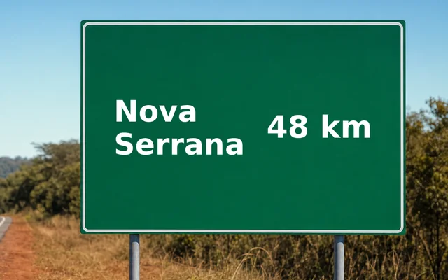 Placa de estrada indicando Nova Serrana a 48 km